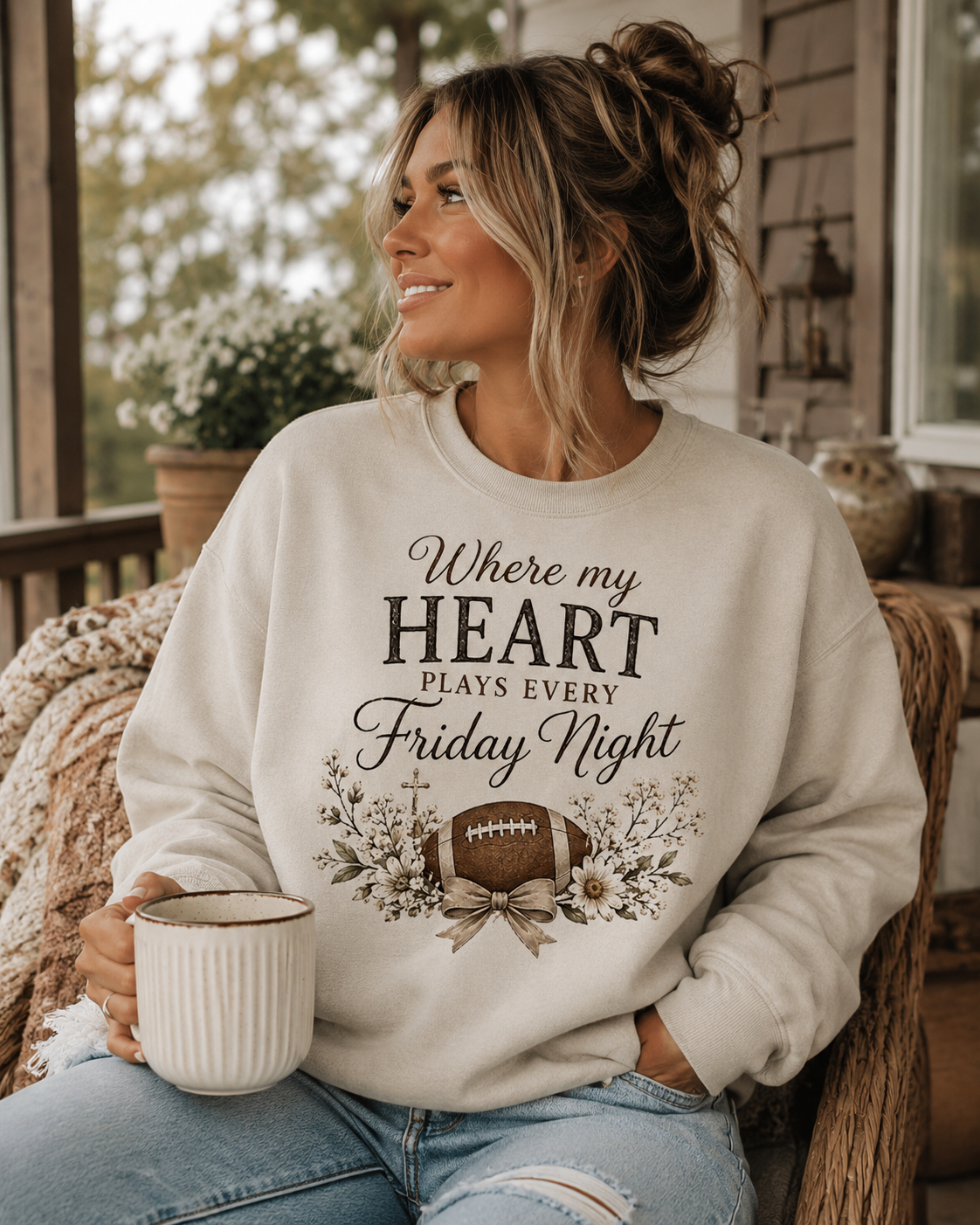 Football Mom Sweatshirt | Where My Heart Plays Every Friday Night Crewneck | Cozy Gildan Football Sweatshirt | Game Day Sweatshirt for Mom