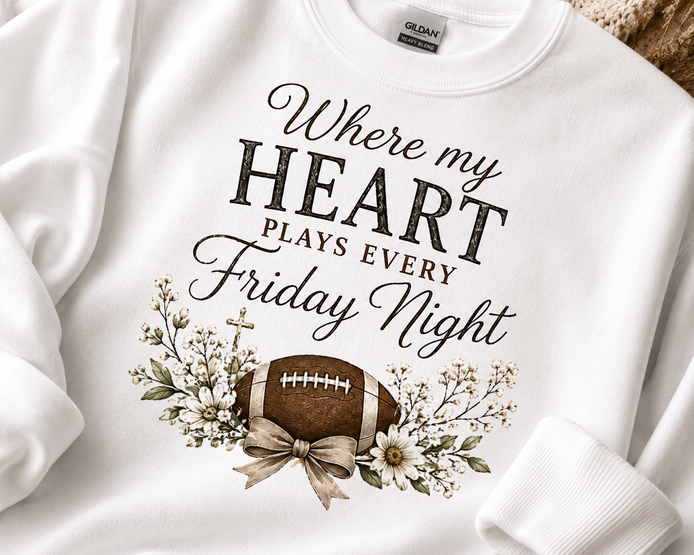 Football Mom Sweatshirt | Where My Heart Plays Every Friday Night Crewneck | Cozy Gildan Football Sweatshirt | Game Day Sweatshirt for Mom