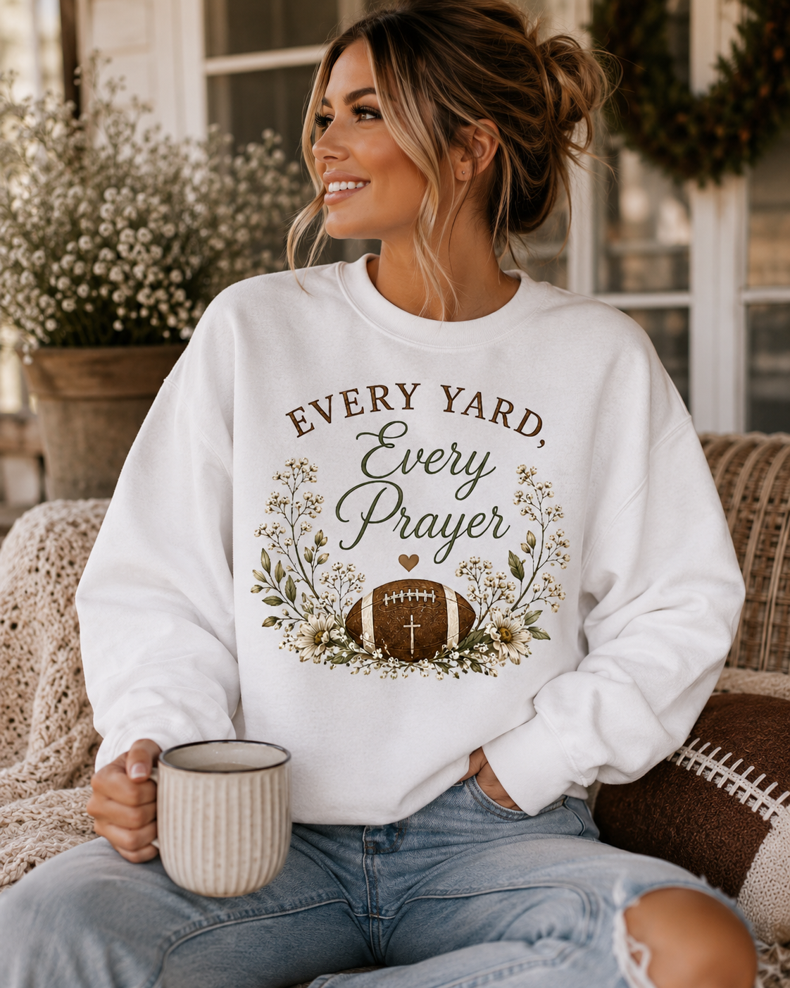 Every Yard, Every Prayer Football Mom Sweatshirt | Faith Football Crewneck | Gildan Game Day Sweatshirt | Christian Football Mom Gift