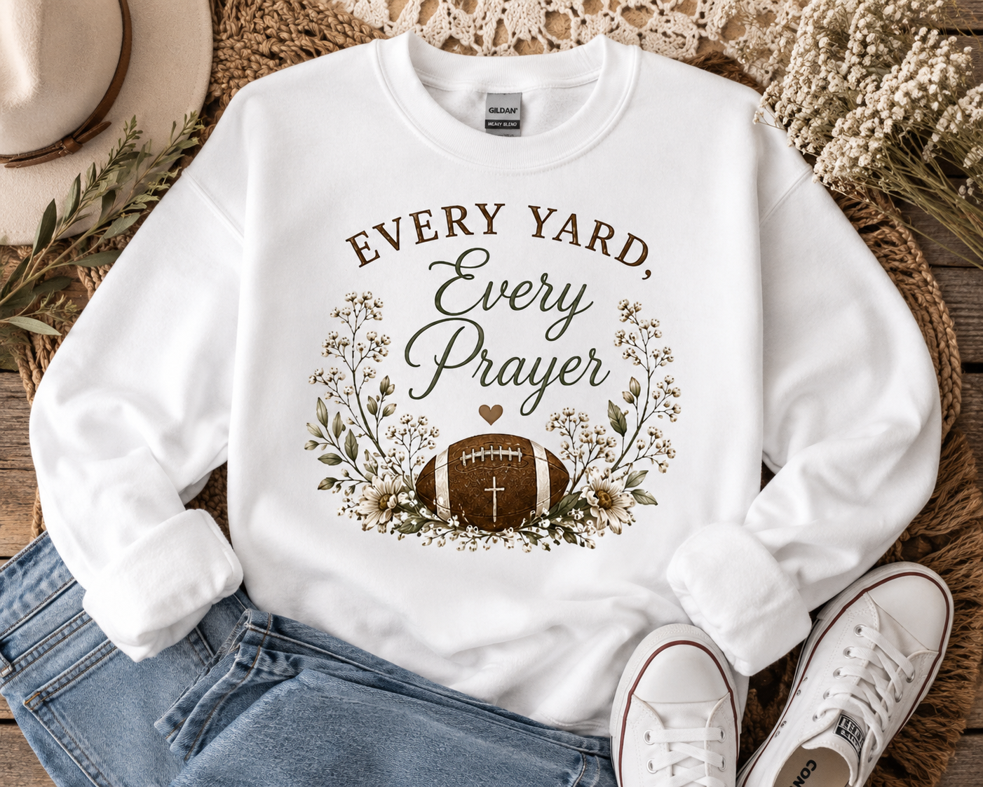 Every Yard, Every Prayer Football Mom Sweatshirt | Faith Football Crewneck | Gildan Game Day Sweatshirt | Christian Football Mom Gift