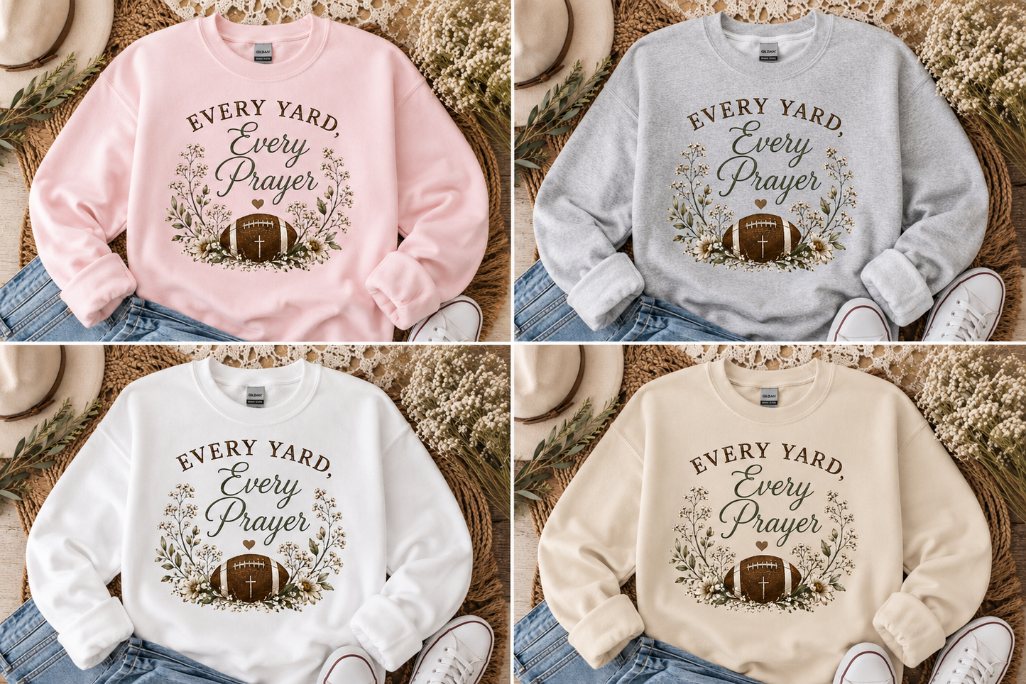 Every Yard, Every Prayer Football Mom Sweatshirt | Faith Football Crewneck | Gildan Game Day Sweatshirt | Christian Football Mom Gift