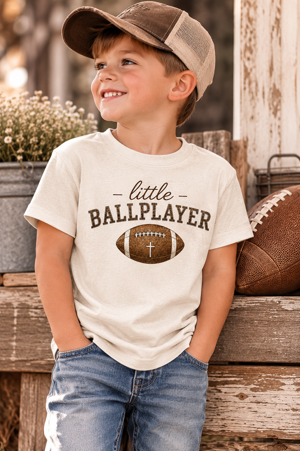 Little Ballplayer Shirt | Toddler Football Shirt | Boys Football Tee | Christian Football Kid Shirt | Bella+Canvas Youth Game Day Tee