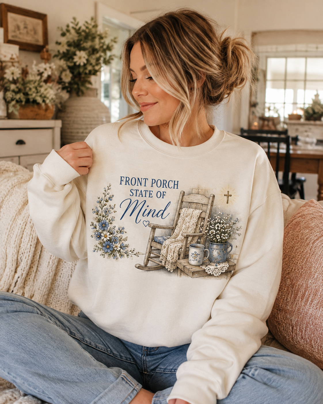Front Porch State of Mind Sweatshirt | Cozy Christian Gildan Crewneck