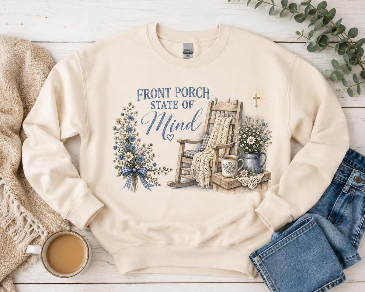 Front Porch State of Mind Sweatshirt | Cozy Christian Gildan Crewneck