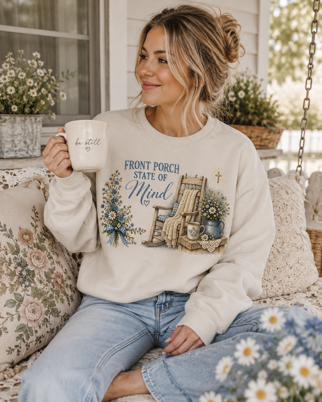Front Porch State of Mind Sweatshirt | Cozy Christian Gildan Crewneck