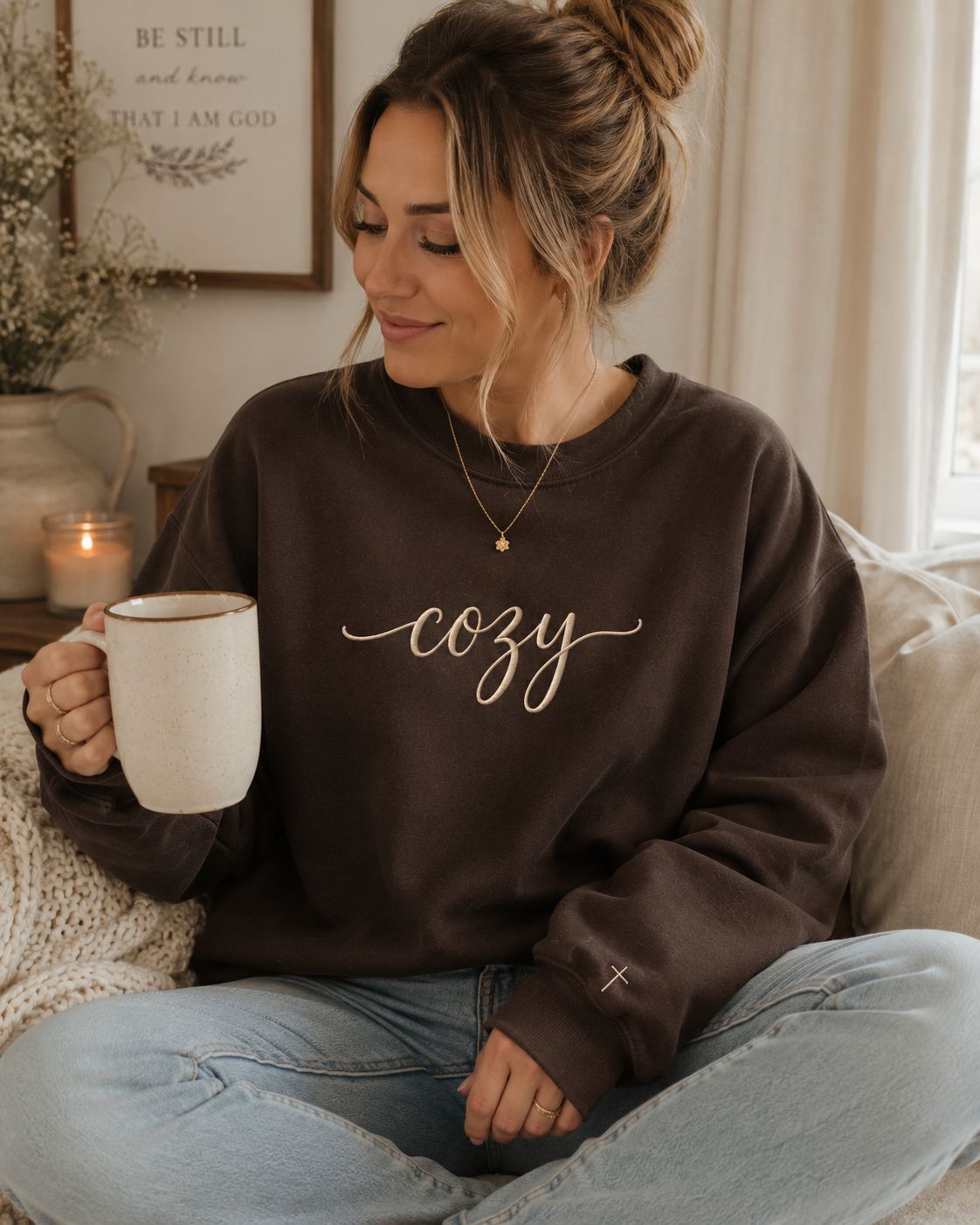 Cozy Embroidered Sweatshirt | Christian Crewneck 🤎