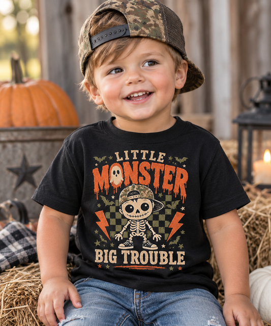 Little Monster Big Trouble Toddler Halloween Shirt