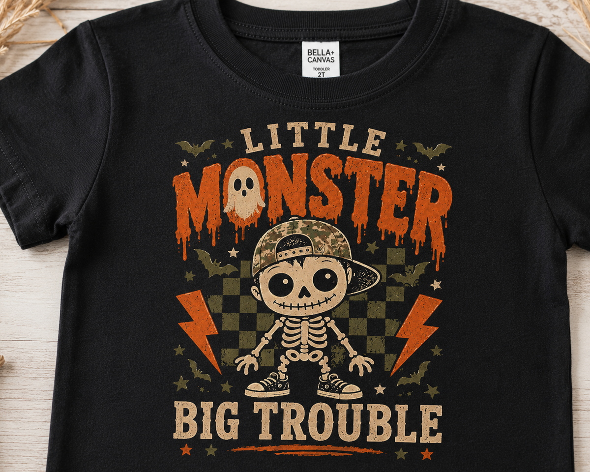 Little Monster Big Trouble Toddler Halloween Shirt