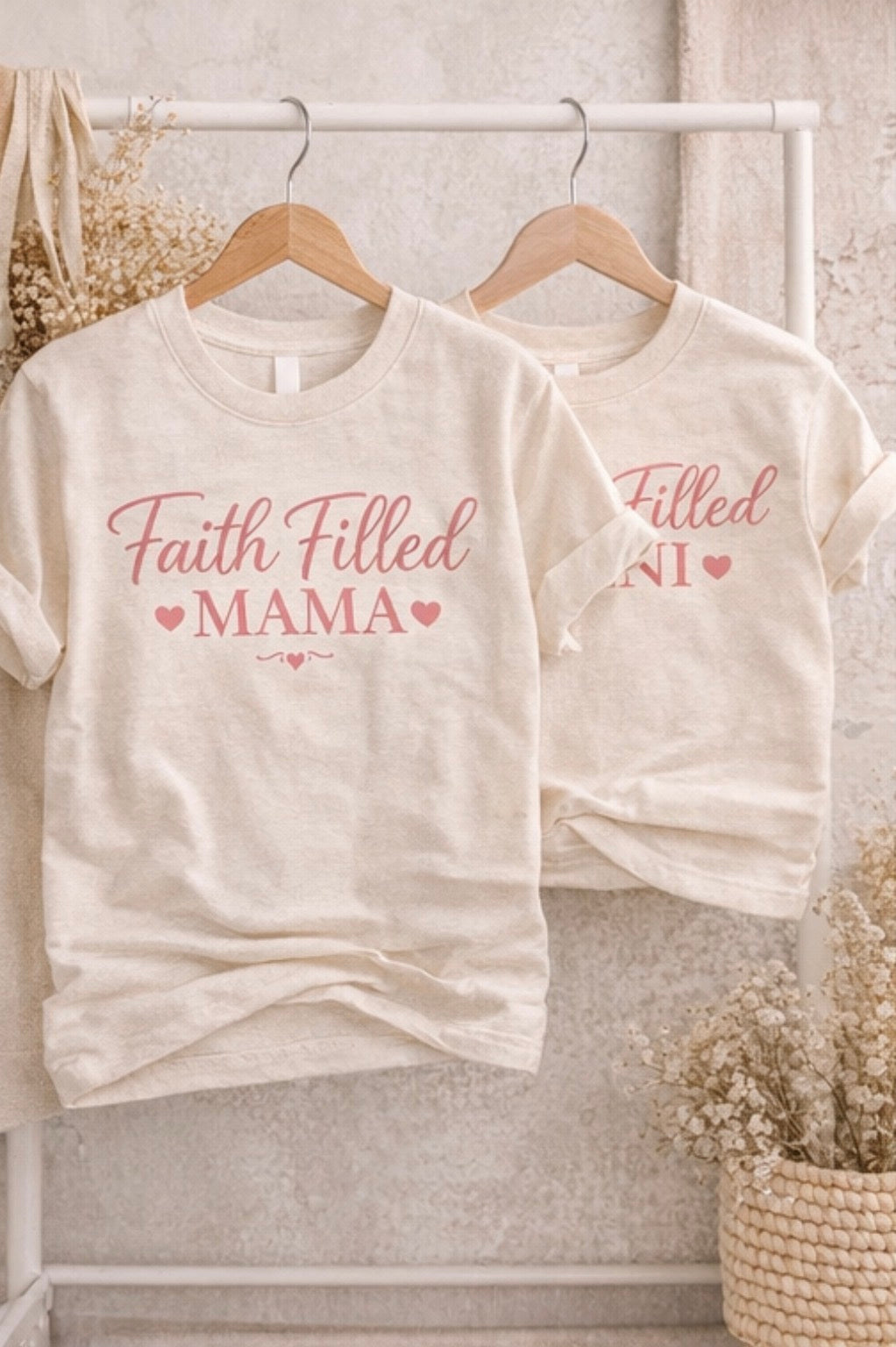 Mama Faith Filled Mama Tee – Soft Christian Mom Shirt, Neutral Aesthetic Boutique T-Shirt