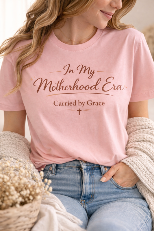 In My Motherhood Era Shirt – Christian Mom Shirt, Faith Based Mother’s Day Gift, Carried by Grace Tee, Mom Life T-Shirt