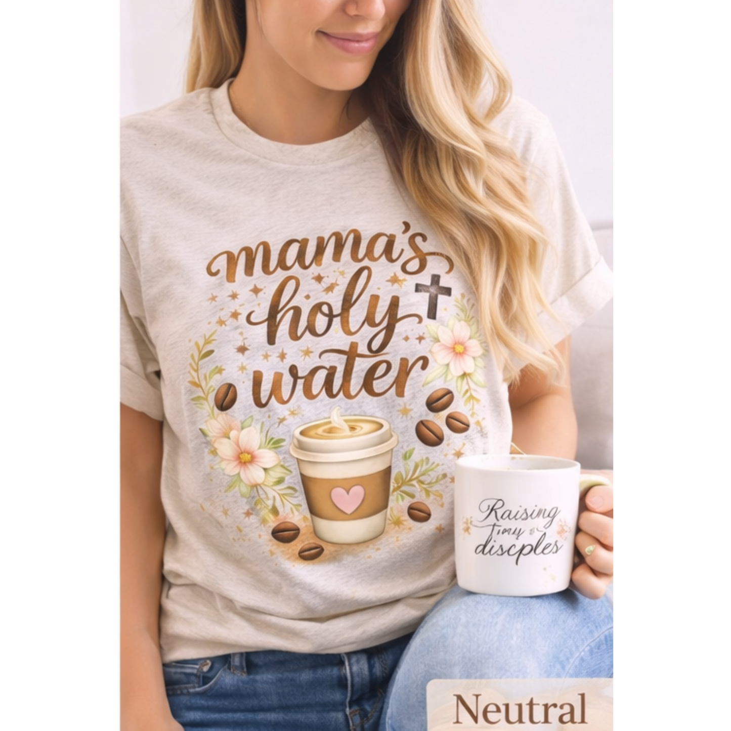 Mama’s Holy Water Shirt | Christian Mom Coffee Tee | Faith Based Mama Shirt | Bella Canvas Women’s T-Shirt | Cute Religious Mom Gift
