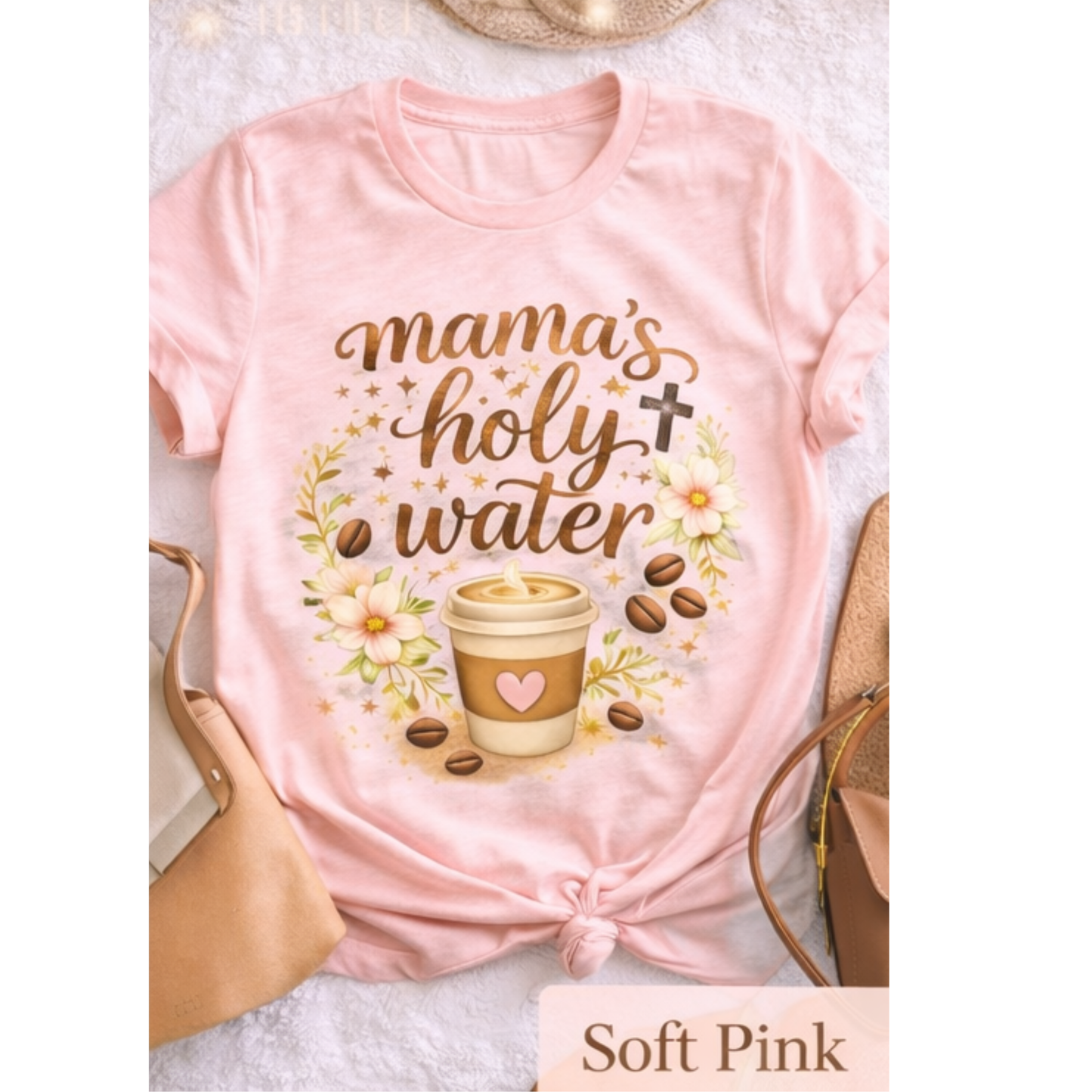 Mama’s Holy Water Shirt | Christian Mom Coffee Tee | Faith Based Mama Shirt | Bella Canvas Women’s T-Shirt | Cute Religious Mom Gift