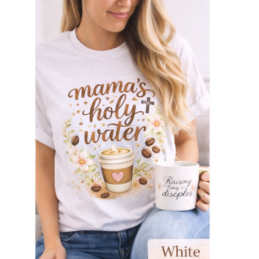 Mama’s Holy Water Shirt | Christian Mom Coffee Tee | Faith Based Mama Shirt | Bella Canvas Women’s T-Shirt | Cute Religious Mom Gift