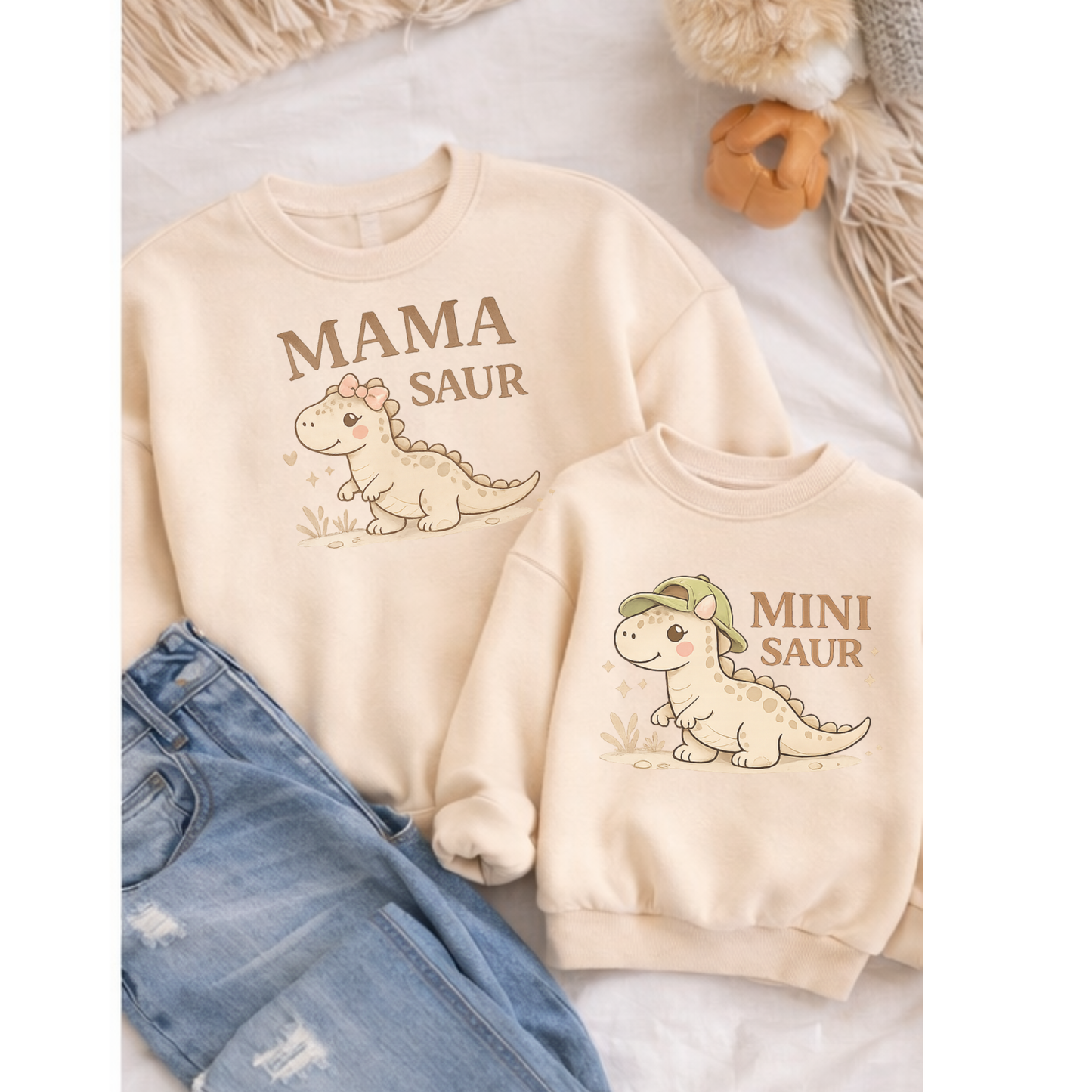 Mama + Mini Matching Dinosaur Sweatshirt Set – Mama Saur & Mini Saur