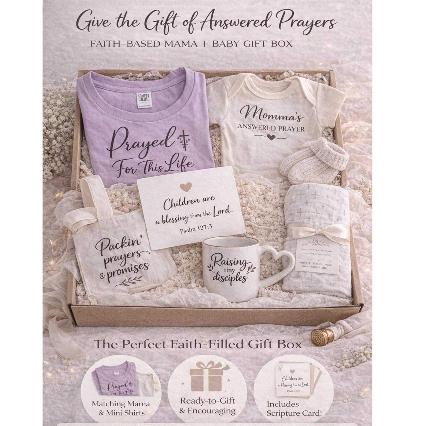 Faith-Based Mama Gift Box | Mommy & Me Matching Set | Christian Baby Shower Gift | Prayed For This Life Bundle | New Mom Gift Set