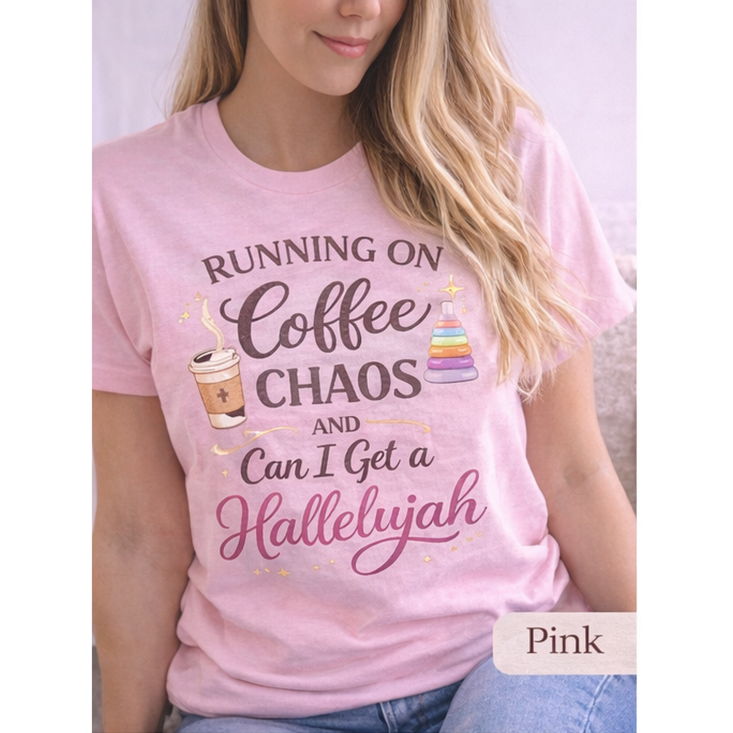 Running on Coffee Chaos and Hallelujah Shirt | Christian Mom Shirt | Funny Faith Based T-Shirt | Bella Canvas Women’s Graphic Tee | Mom Life Shirt
