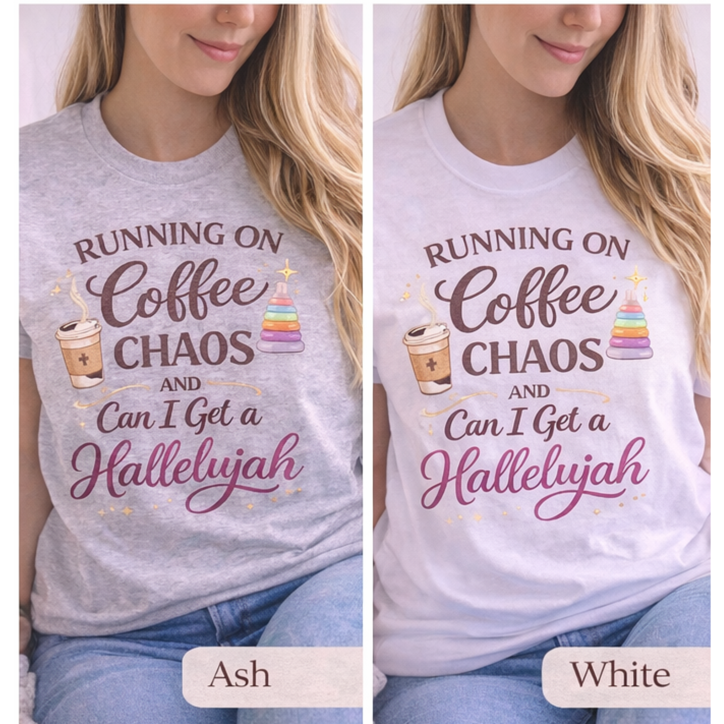 Running on Coffee Chaos and Hallelujah Shirt | Christian Mom Shirt | Funny Faith Based T-Shirt | Bella Canvas Women’s Graphic Tee | Mom Life Shirt