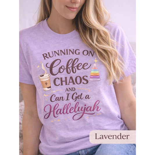 Running on Coffee Chaos and Hallelujah Shirt | Christian Mom Shirt | Funny Faith Based T-Shirt | Bella Canvas Women’s Graphic Tee | Mom Life Shirt