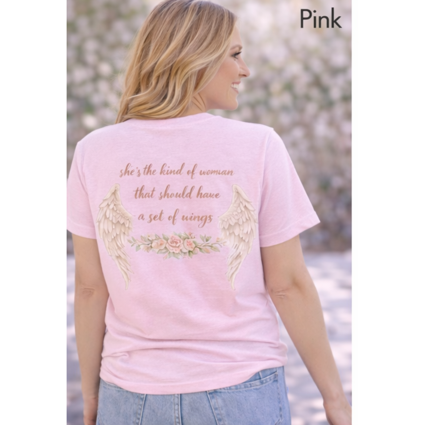 Blessed Mama Shirt – Faith-Based Women’s Tee with Angel Wings Back Design – Christian Mom Shirt – Bella Canvas Graphic T-Shirt – Gift for Moms