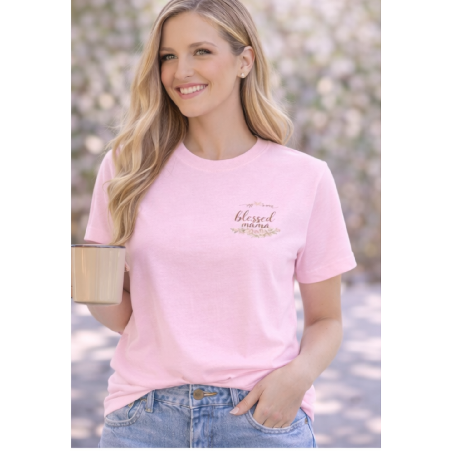 Blessed Mama Shirt – Faith-Based Women’s Tee with Angel Wings Back Design – Christian Mom Shirt – Bella Canvas Graphic T-Shirt – Gift for Moms