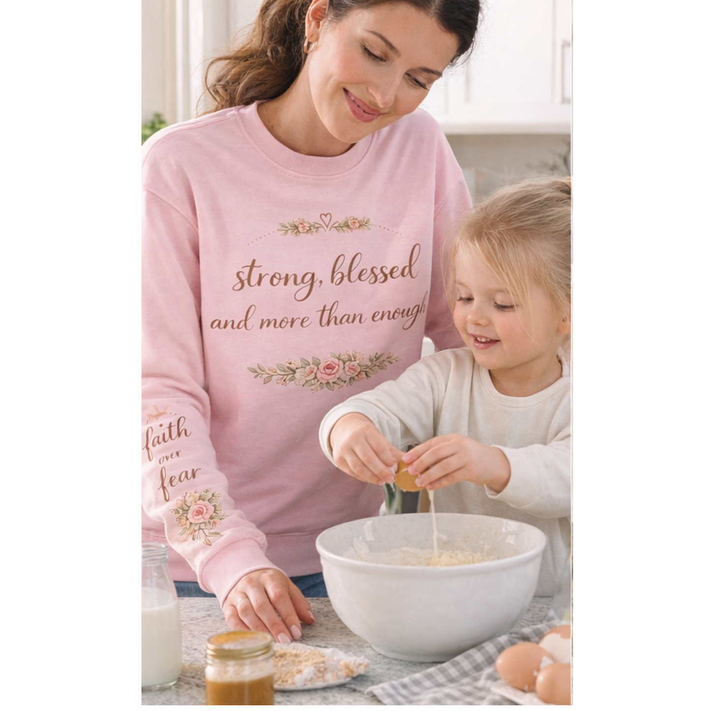 Strong, Blessed and More Than Enough Sweatshirt | Faith Over Fear Sleeve | Christian Mama Crewneck | Inspirational Floral Sweatshirt