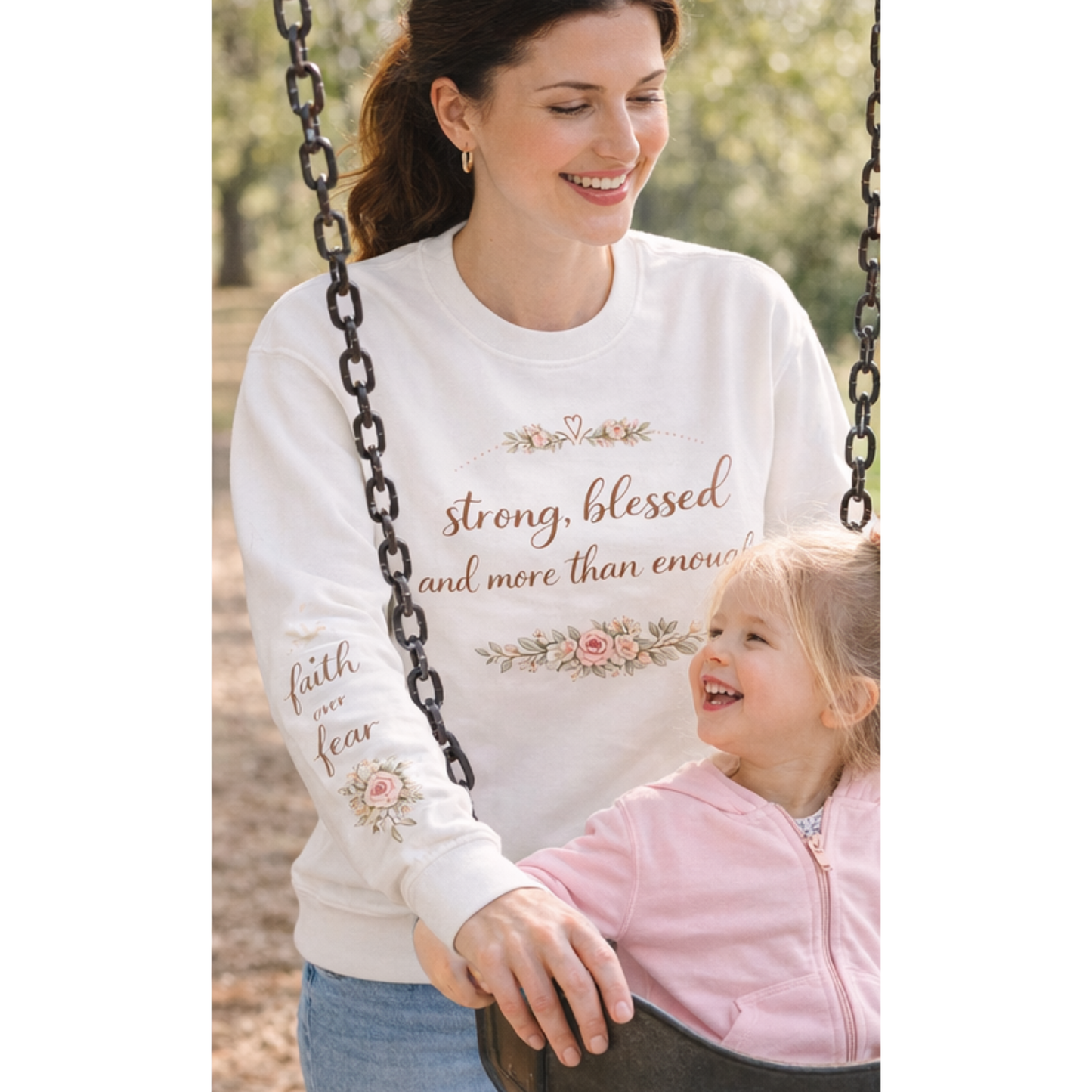 Strong, Blessed and More Than Enough Sweatshirt | Faith Over Fear Sleeve | Christian Mama Crewneck | Inspirational Floral Sweatshirt