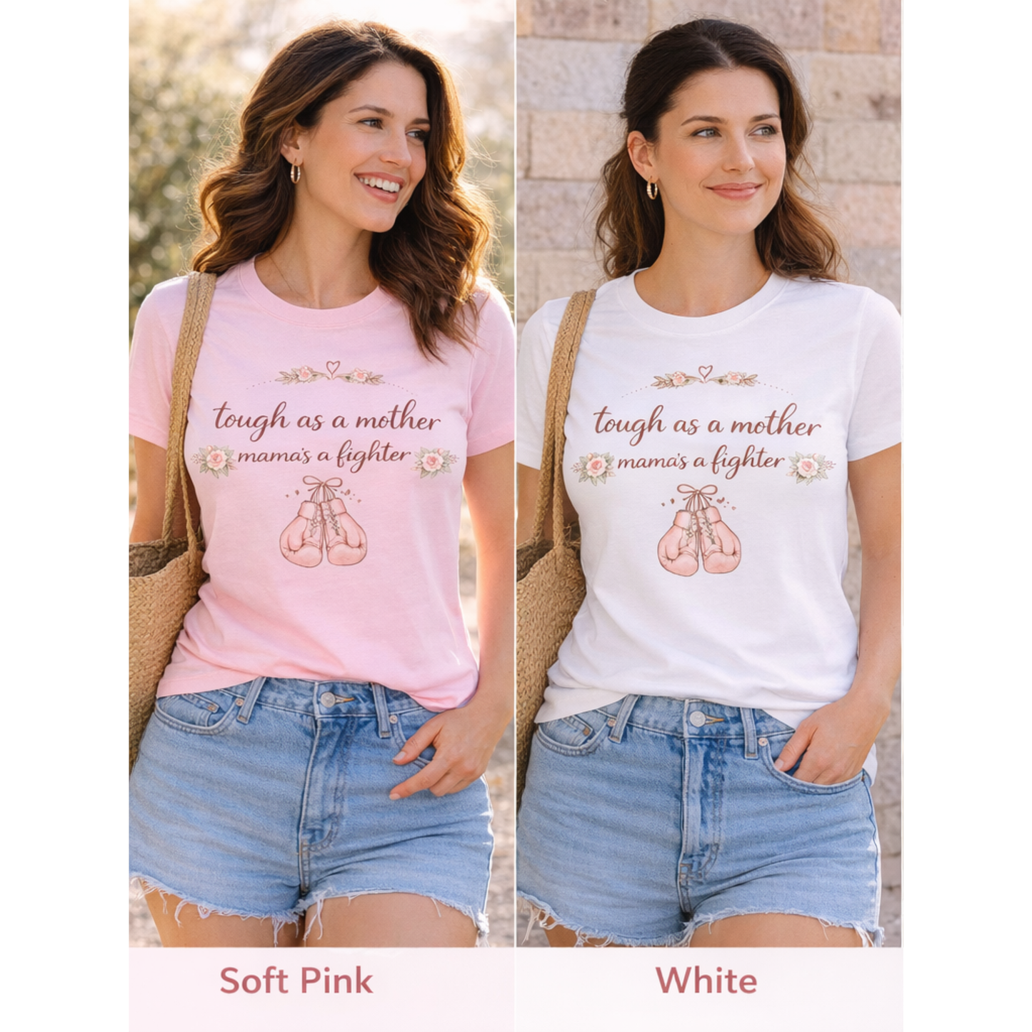Mama Tough As A Mother Shirt | Mama’s A Fighter Tee | Inspirational Mom Shirt | Bella Canvas Women’s T-Shirt | Cute Floral Boxing Gloves Tee