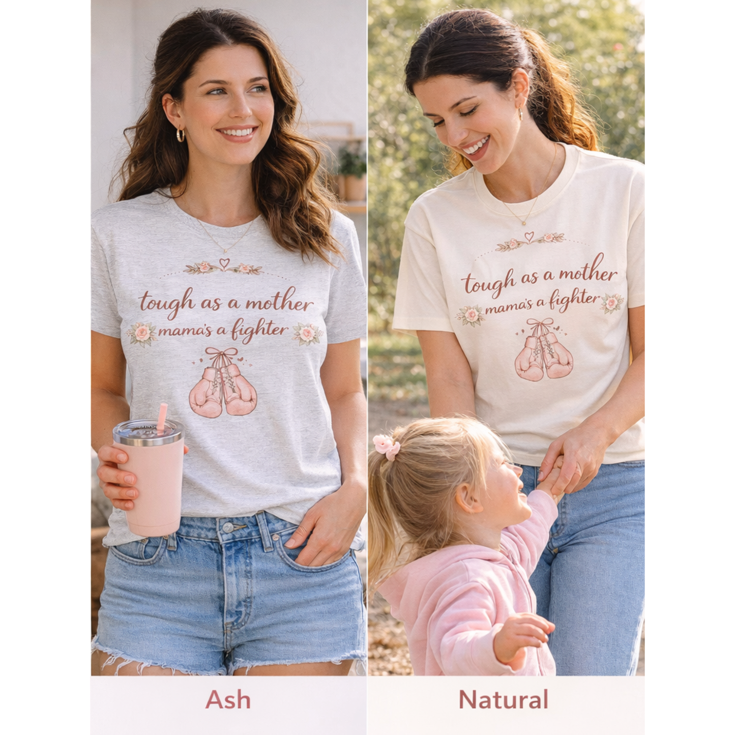 Mama Tough As A Mother Shirt | Mama’s A Fighter Tee | Inspirational Mom Shirt | Bella Canvas Women’s T-Shirt | Cute Floral Boxing Gloves Tee